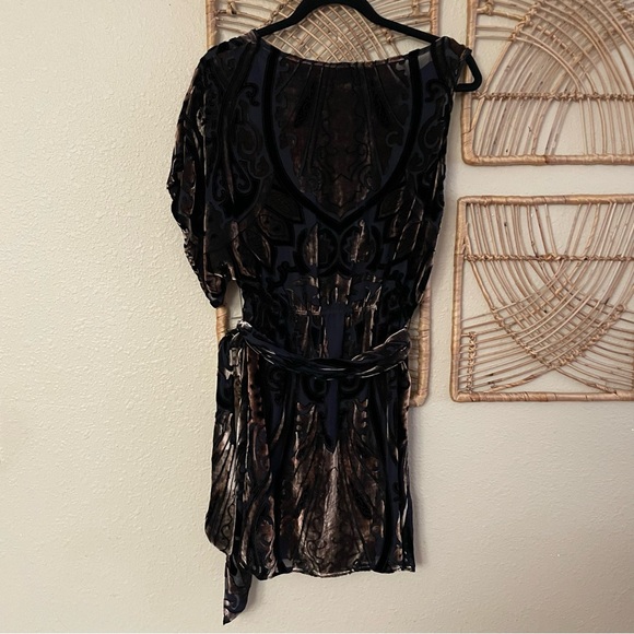 Alexa Admor Velvet Burnout Jacquard Dress Tunic Brown Black Luxe XS NWT B9 - Picture 4 of 11